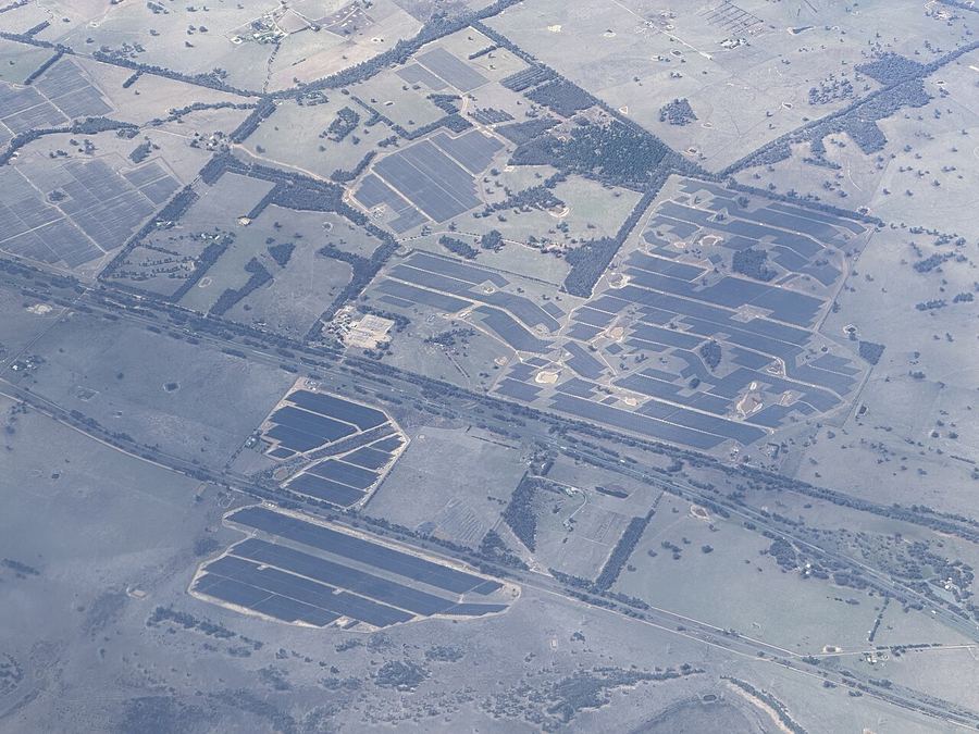 Archive: Aerial view of Mokoan and Winton utility-scale solar farms, Victoria, Australia, 30 Mar 2025 (Bidgee, CC BY-SA 3.0 AU). Not MTerra Solar in Nueva Ecija/Bulacan, not the 26 August 2026 Phase 1 COD, and not NGCP FCATC or Meralco PSA photography.