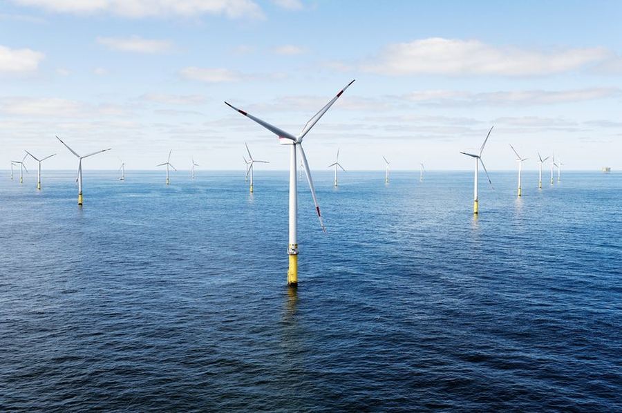 Archive: Ørsted’s Borkum Riffgrund 1 offshore wind farm off Borkum, German North Sea — 23 May 2025 (Offonshore, CC BY-SA 4.0). Not the 17 September 2026 He Dreiht inauguration, not EnBW/Allianz/AIP/NBIM ceremony photography, not Vestas V236-15 MW He Dreiht turbines specifically, and not Hamburg inauguration day-of.