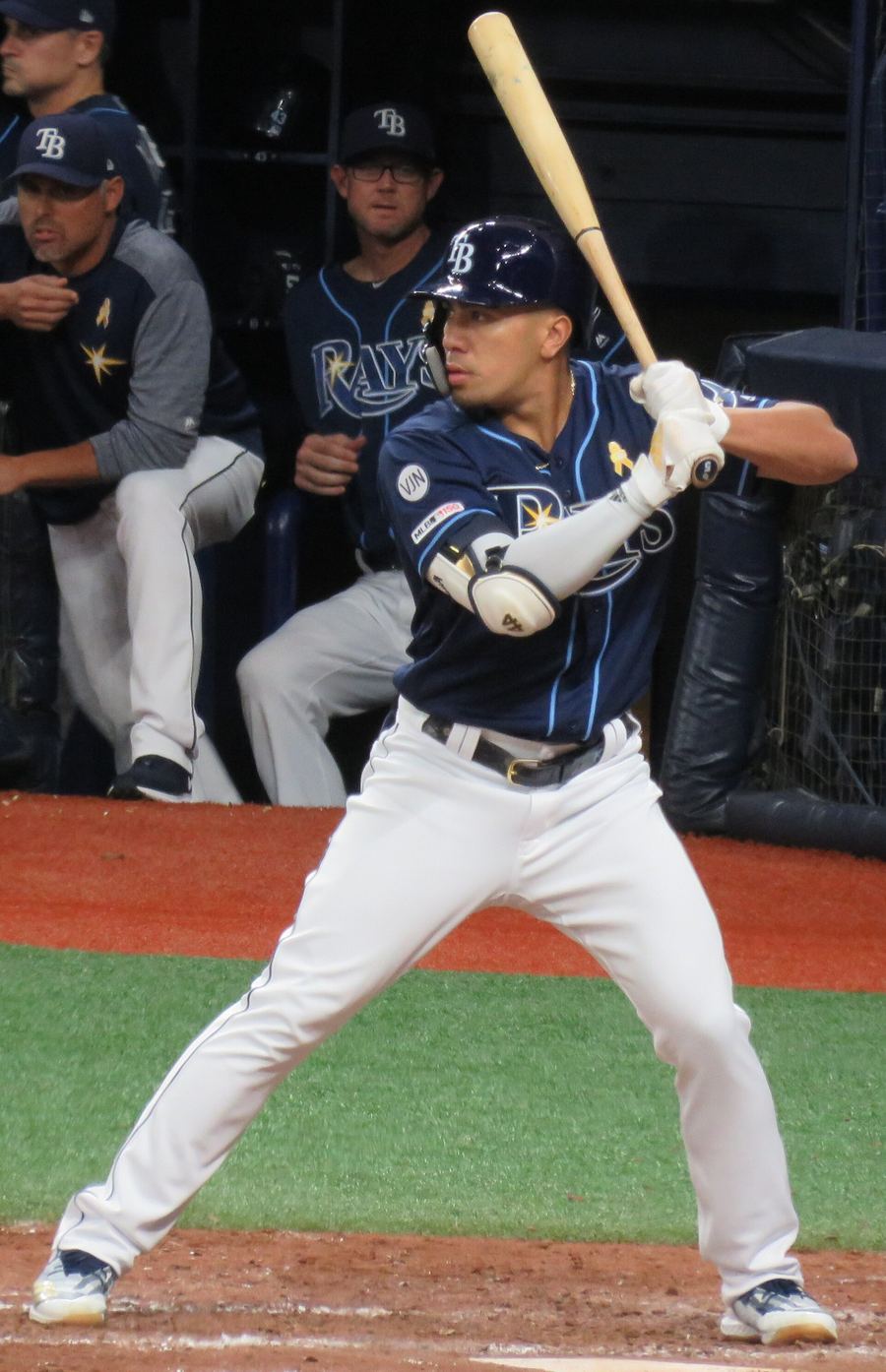 Archive: Kean Wong batting stance, Rays navy home kit, Tropicana Field, 7 Sep 2019 (Bryan Green / Flickr via Commons, CC BY-SA 2.0). Not the 19 September 2026 Rays–Red Sox walk-off at Tropicana Field, not a Rays dogpile / AL East lead still, and not a day-of Red Sox series still.