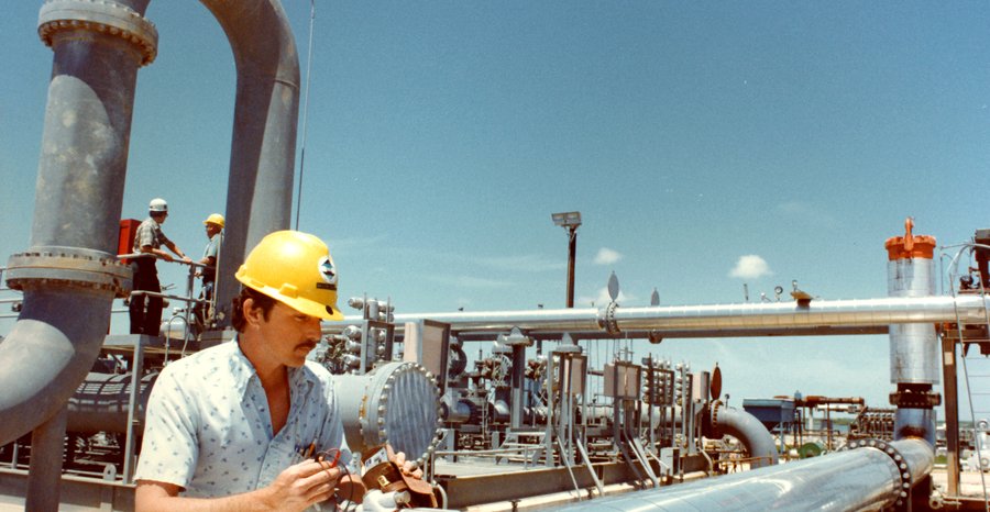 Archive photo: a technician checks a gauge at the Bryan Mound site of the U.S. Strategic Petroleum Reserve, an emergency oil stock, near Freeport, Texas; Energy Department photo released in 2013.