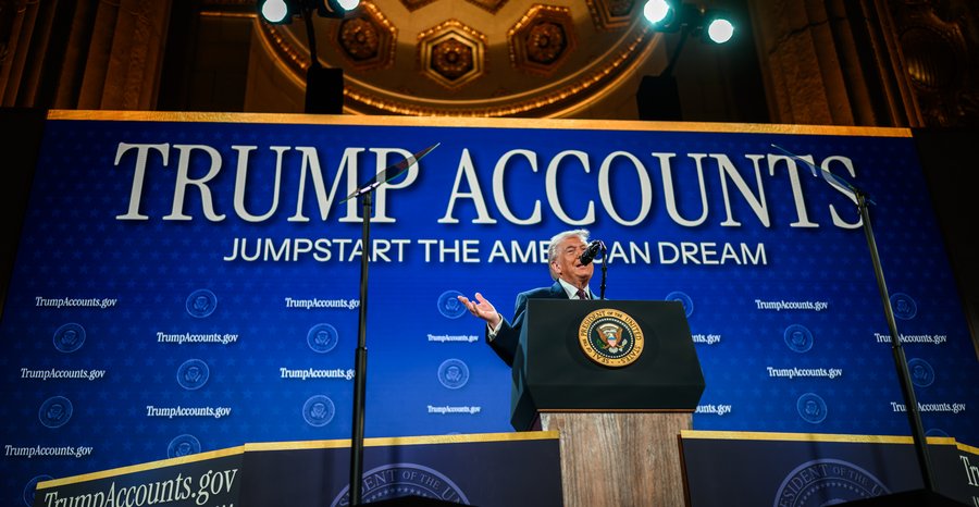 Archive photo: President Trump speaks at a Trump Accounts event at the Andrew W. Mellon Auditorium in Washington in January 2026.