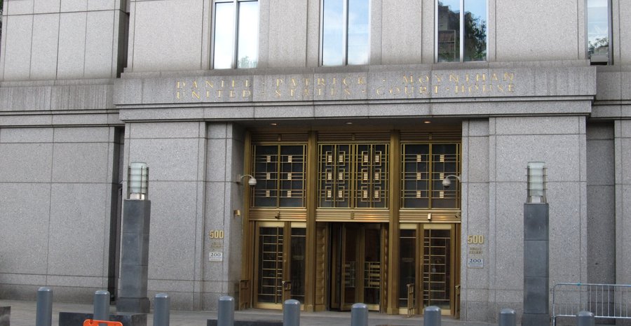 Archive photo: the entrance of the Daniel Patrick Moynihan United States Courthouse at 500 Pearl Street in Manhattan, where the Southern District of New York sits, in May 2012.